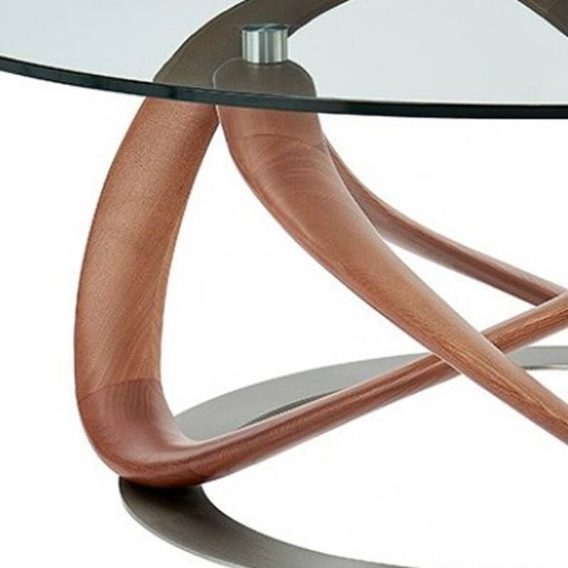 HomeRoots 39" Walnut And Clear Glass Abstract Round Coffee Table - 39.4 x 39.4 x 15.4