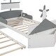preview thumbnail 24 of 40, Cool Theme Bed Twin Size Boat-Shaped Platform Bed with Twin size Trundle, Kids Bed with Storage for Yours Little Captain