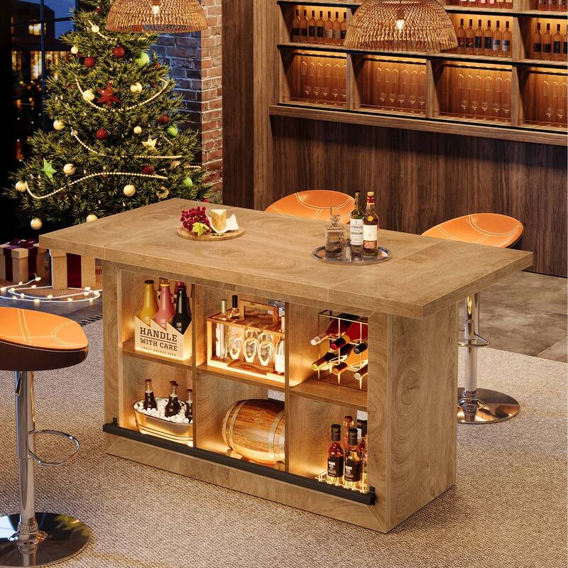 62.6" Rectangular Home Bar Table with 6 Spacious Cubbies