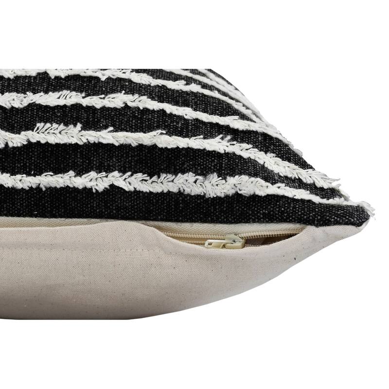 HomeRoots 14" X 36" Black And Cream 100% Cotton Striped Zippered Pillow