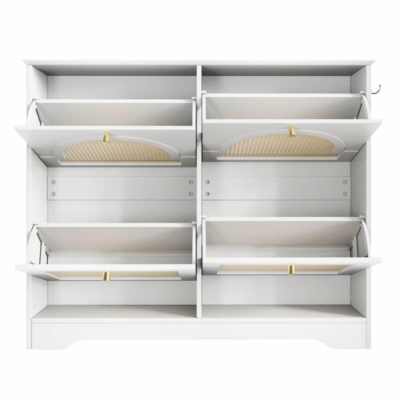 Tipping Bucket Shoe Cabinet with 4 Flip Drawers,Rattan Doors,Hooks