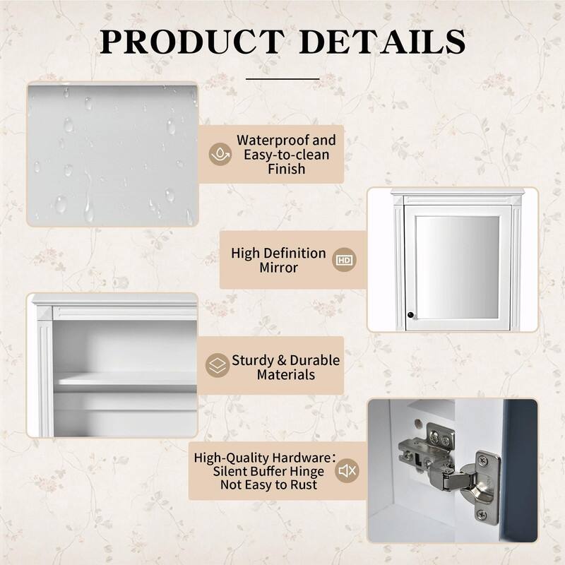 24" x 27" Wall-Mounted Medicine Cabinet with Mirror and Over-the-Toilet Space Saver Storage