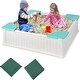 preview thumbnail 7 of 6, 12.5" Kids Sandbox with Cover Large HDPE Pit w/ 4 Corner Seats White and Green