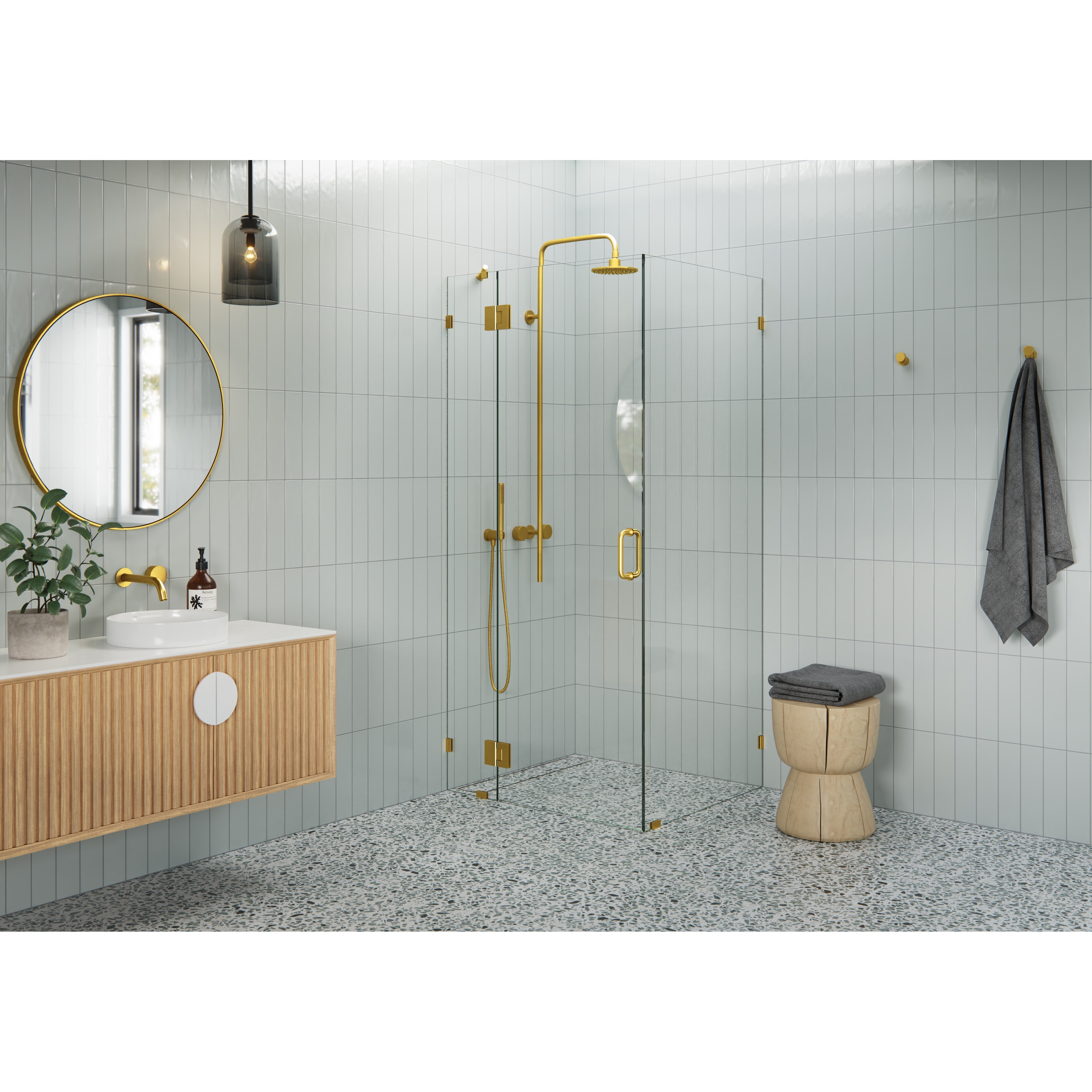 Glass Warehouse 78" x 38" x 32" Frameless 90 Degree Shower Enclosure - Glass Hinge