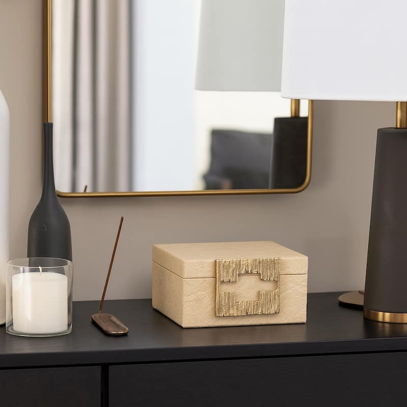 Square Decorative Faux Leather Box with Lid - 8", Tan - 8.0"