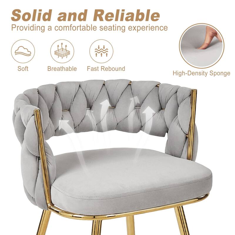 VECELO Counter Height Bar Stools with Woven Backrest 26.77" Seat Height Mid-Century Modern Upholstered Bar Chairs for Kitchen