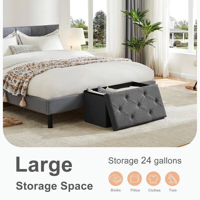 Folding Storage Ottoman Bench, Large End of Bed Storage Foot Rest Stools Ottoman Storage Chest with Padded Seat