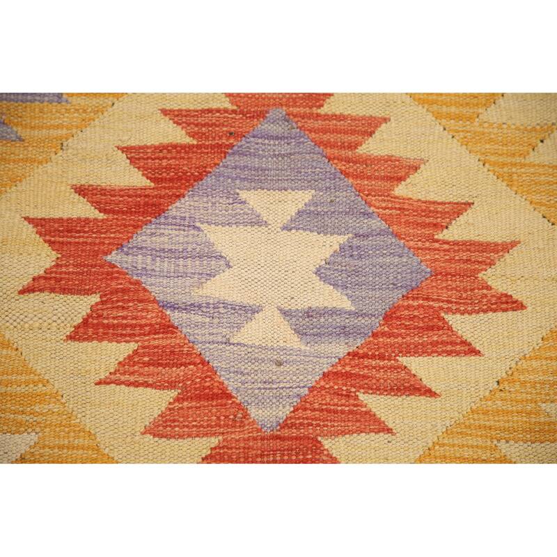 Hand Woven Oriental 100% Wool Carpet Southwestern Geometric Multi-Colored Kilim Area Rug - 6' 11'' X 5' 0''