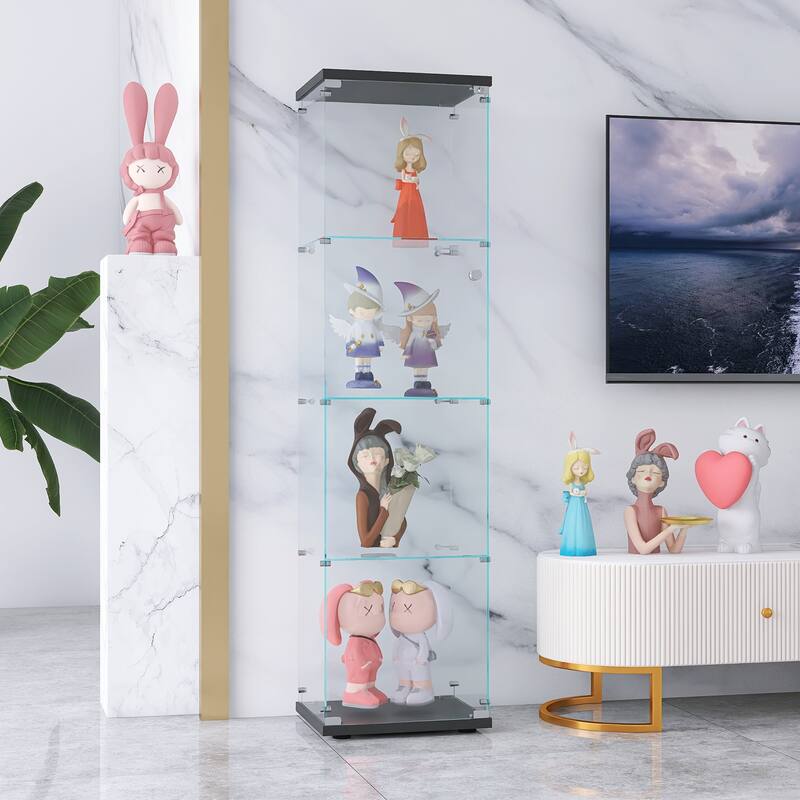 Glass Display Cabinet with Doors & Locks, Acrylic Shelves, Floor Standing Storage Showcase for Home or Office