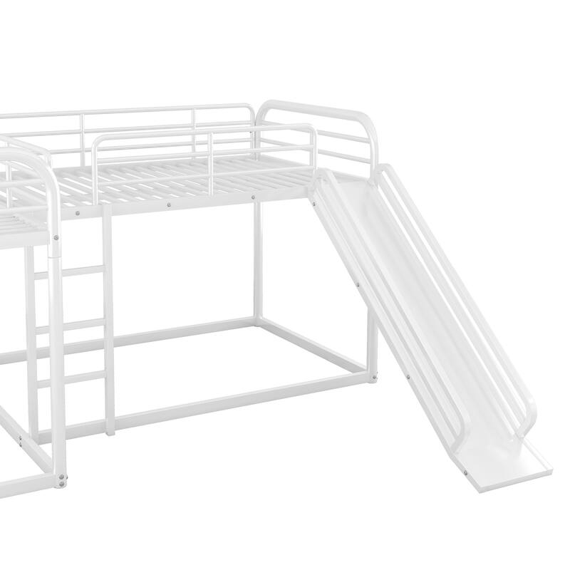 L-Shaped Bunk Bed with Slide, Full and Twin Size, White