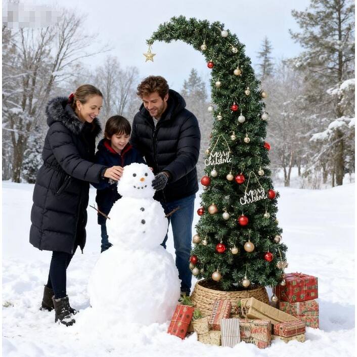 6 ft Prelit Bent Top Christmas Tree, Whimsical Xmas Tree Slim High Mountain Fir with 200 LEDs and Metal Stand - Green