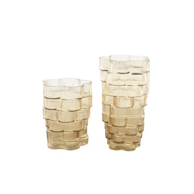 Glass Ribbed Stacked Flower Decorative Vase - Set of 2 Brown or Blue - Roche River Decor