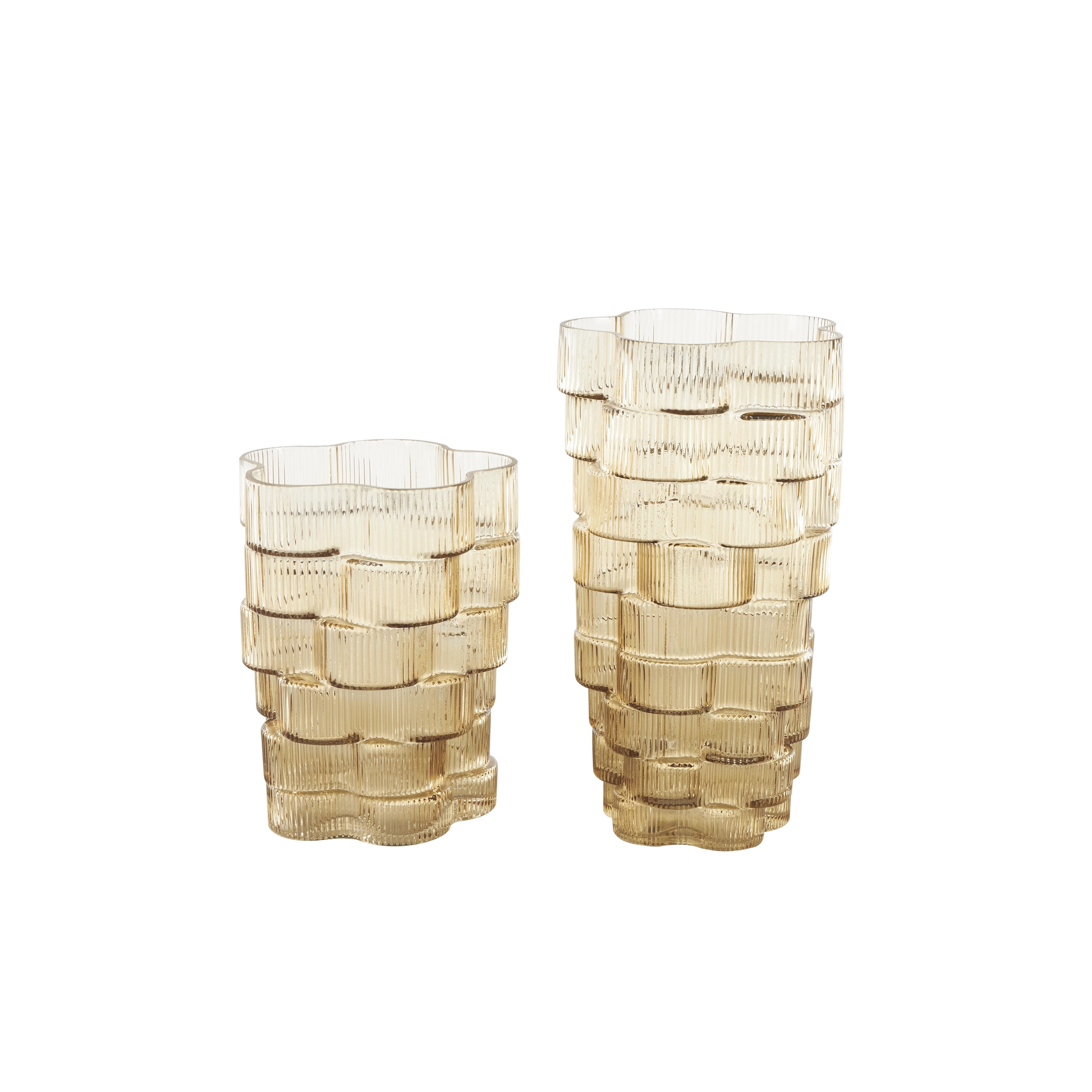 Glass Ribbed Stacked Flower Decorative Vase - Set of 2 Brown or Blue - Roche River Decor
