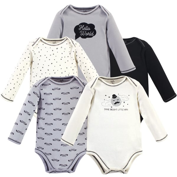 slide 1 of 1, Touched by Nature Baby Boy Organic Cotton Long-Sleeve Bodysuits 5pk, Mr. Moon 0-3 Months - Mr. Moon