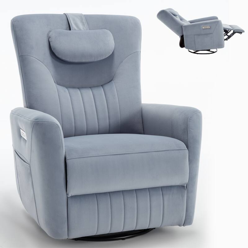 Beige Power Recliner with Swivel, Rocking Motion & Lumbar Pillow
