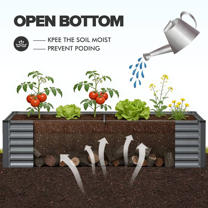 Meyreso 8ft x 4ft x 2ft Galvanized Raised Garden Bed, Thick Metal Planter Box, Rust Proof, Weather Resistant, Open Base