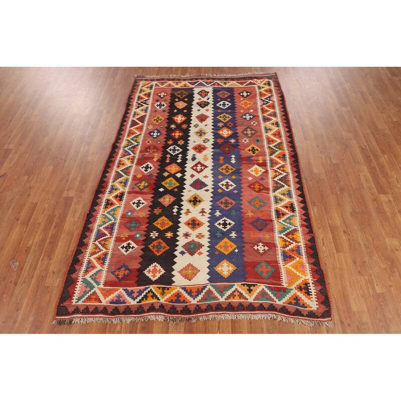 Reversible Kilim Qashqai Persian Vintage Rug Hand-Woven Wool Carpet - 4'11"x 7'8"