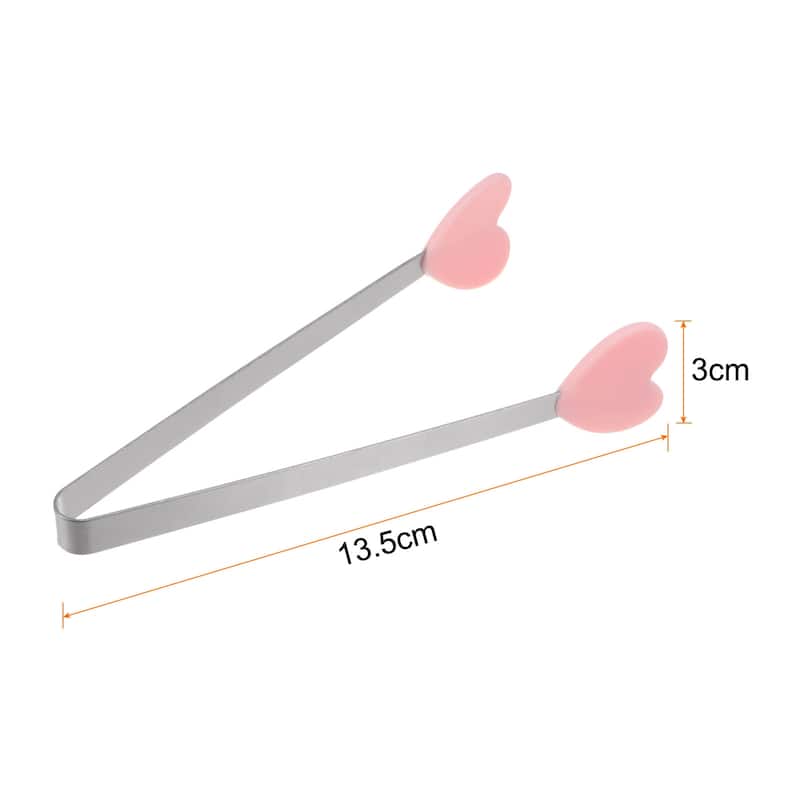 Mini Food Tongs 13.5cm Heart Shape Stainless Steel with Silicon Tips - 5.3" - Pink