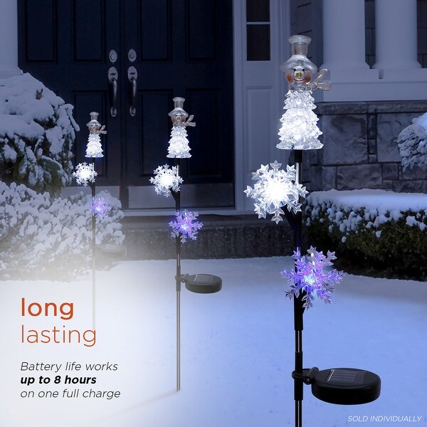 Alpine Solar Snowman Snowflakes Christmas Stake with LED Lights
