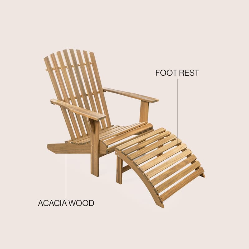 Shoreham 2-Piece Traditional Rustic Acacia Wood Adirondack Chair with Detachable Ottoman, by JONATHAN Y