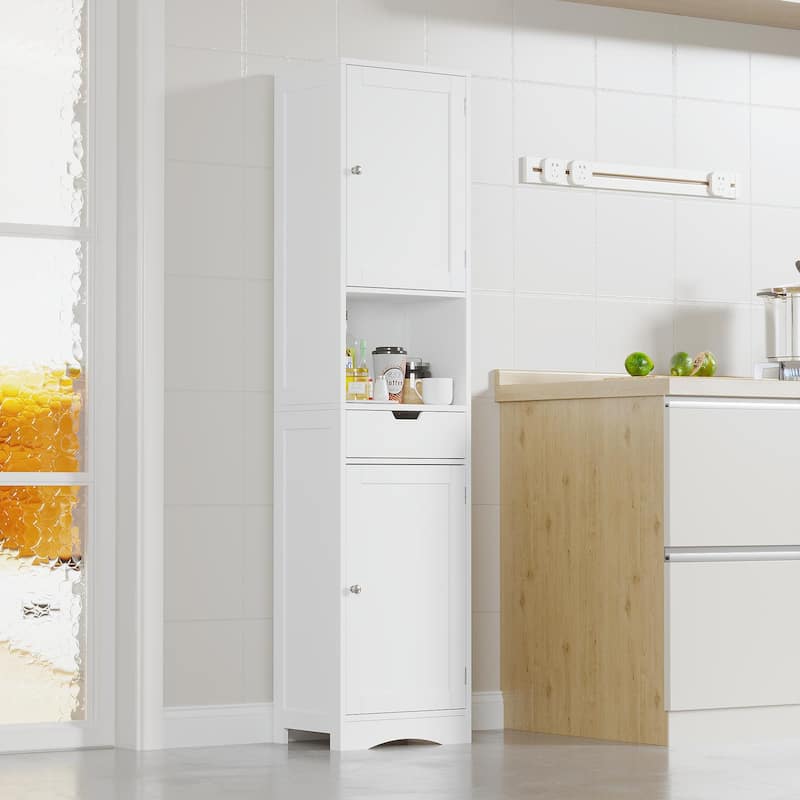 67-Inch Tall Narrow Bathroom Storage Cabinet with 2 Doors, 1 Drawer & Adjustable Shelves