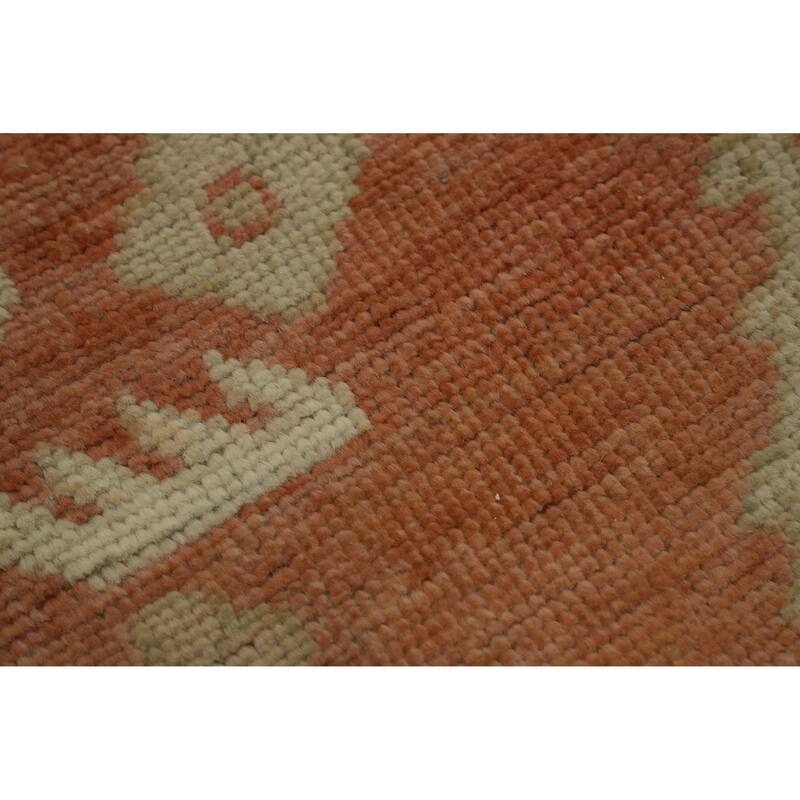 Orange Wool Floral Oushak Vegetable Dye Area Rug, Floral Geometric Carpet - 11' 9'' X 9' 0''