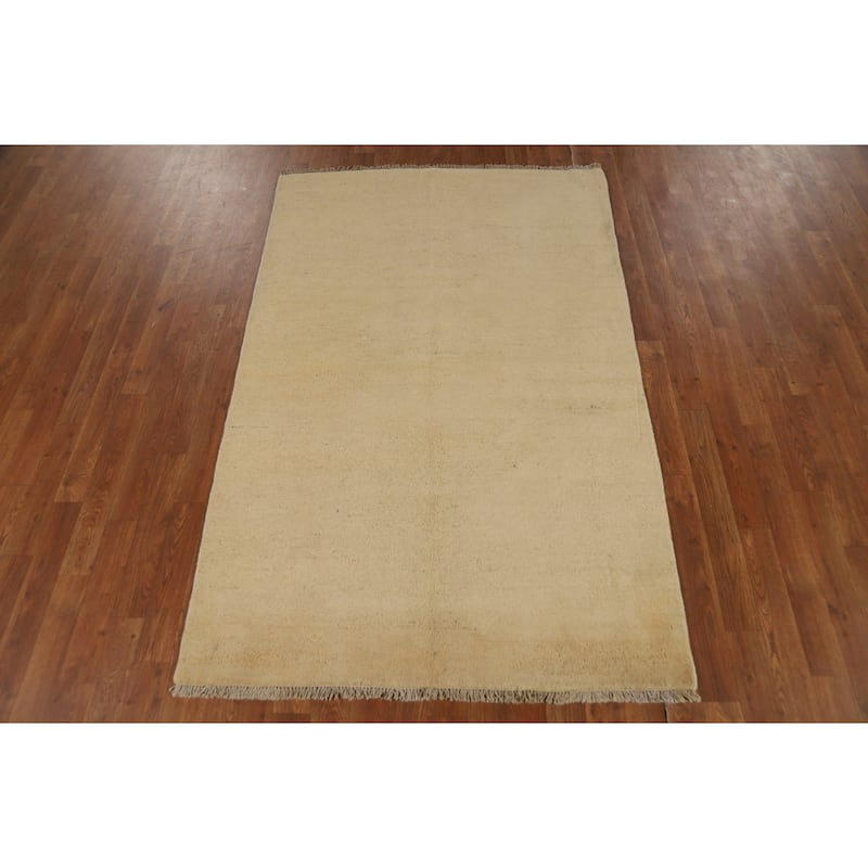 Muted Gold Beige Gabbeh Modern Rug Hand-Knotted Wool Carpet - 3'10"x 6'0"