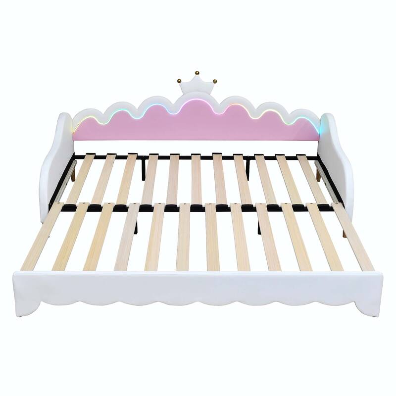 Modern Upholstered Princess Twin Extending Daybed with LED Lights