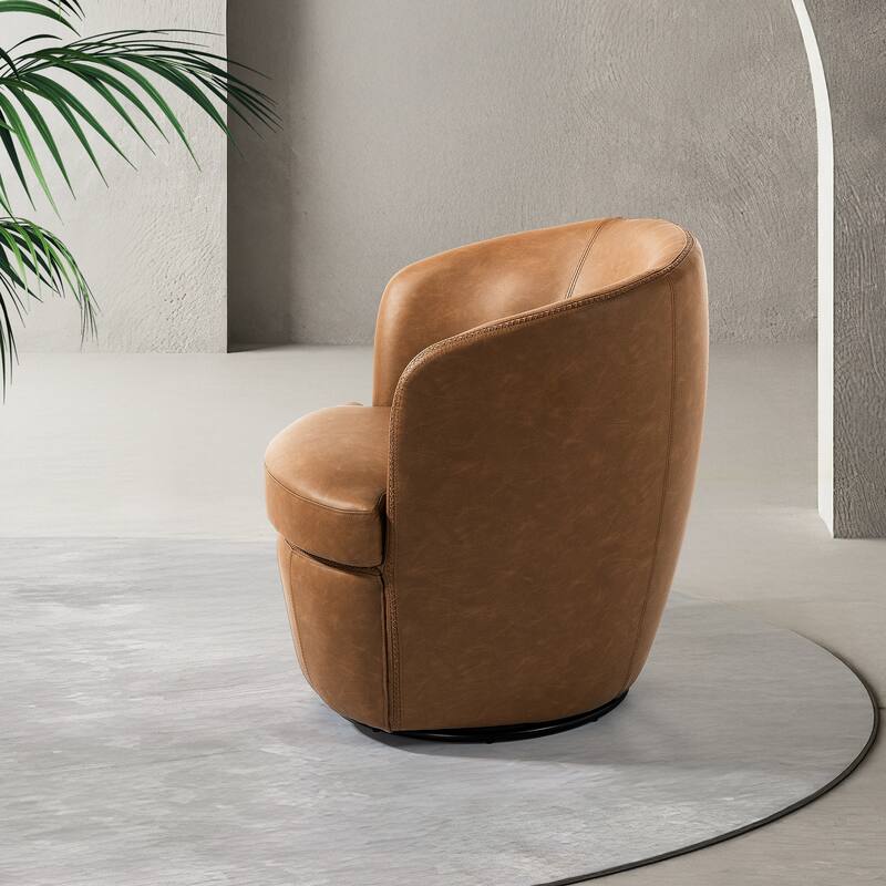Faux Leather Swivel Barrel Accent Chair for Living Room