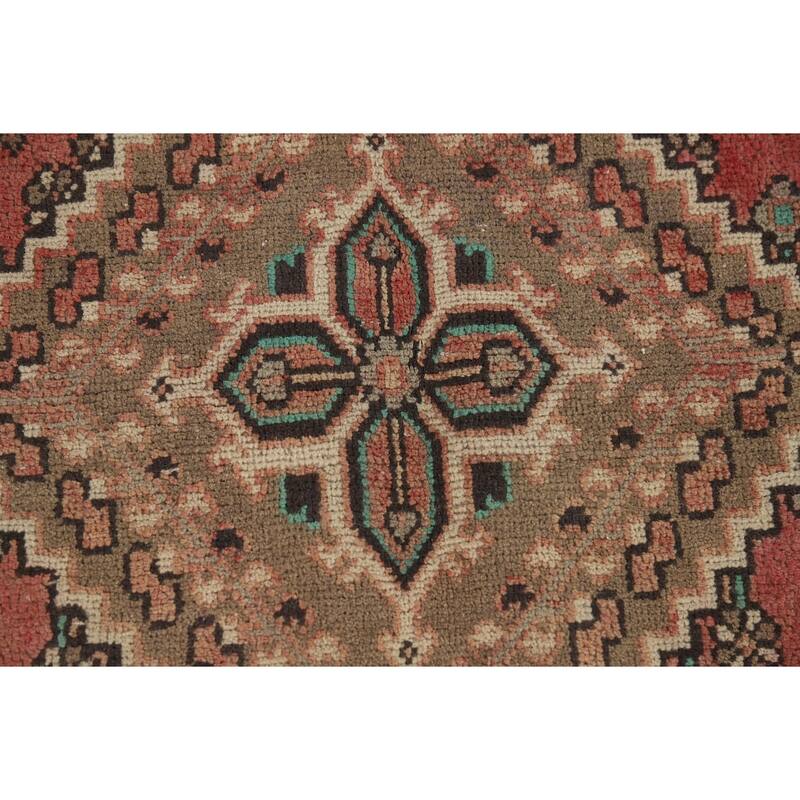 Pink Geometric Joshaghan Persian Vintage Area Rug Handmade Wool Carpet - 4'6" x 7'4"