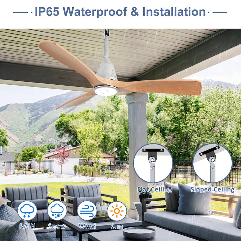 Waterproof Outdoor Ceiling Fan with Light: Plug-in Hanging Fan, Remote App Control, 3CCT, 6-Speed