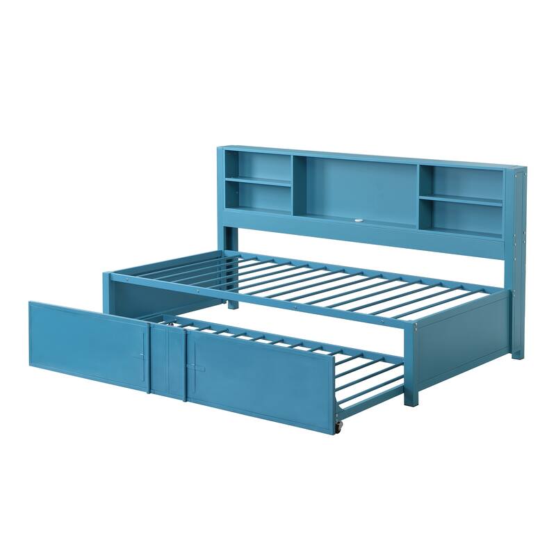 Twin Size Daybed Frame with Trundle - Metal - Blue