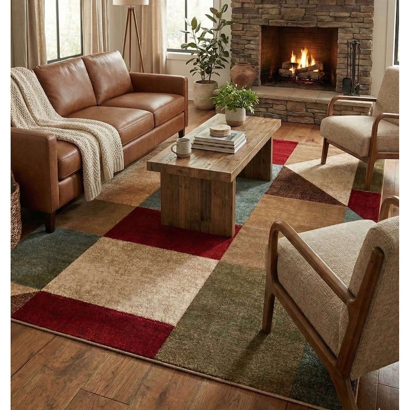 Well Woven Good Vibes Marcia Modern Geometric Area Rug - Multi-Color High-Low Block Pattern