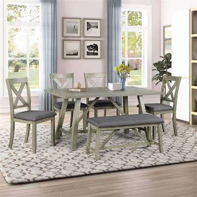 6 Piece Dining Table Set Wood Dining Chair Kitchen Table Set