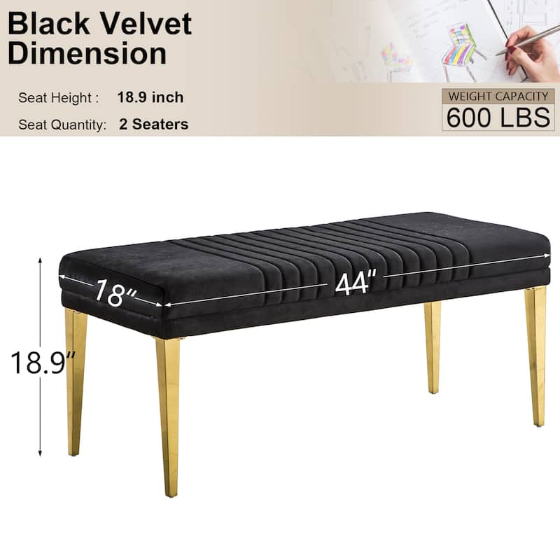 Modern Luxury Upholstered Bench Dining Room Channel Ottoman with Gold Stainless Steel Legs