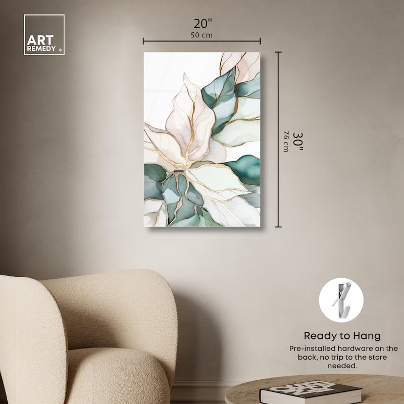 Pastel Leaves with Gold II Acrylic by Art Remedy, Ready to Hang