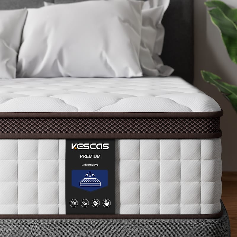12" Hybrid Mattress - Bamboo Charcoal Foam, 5-Zone Pocket Coils, CertiPUR-US® Certified, Medium Firm Support - Queen