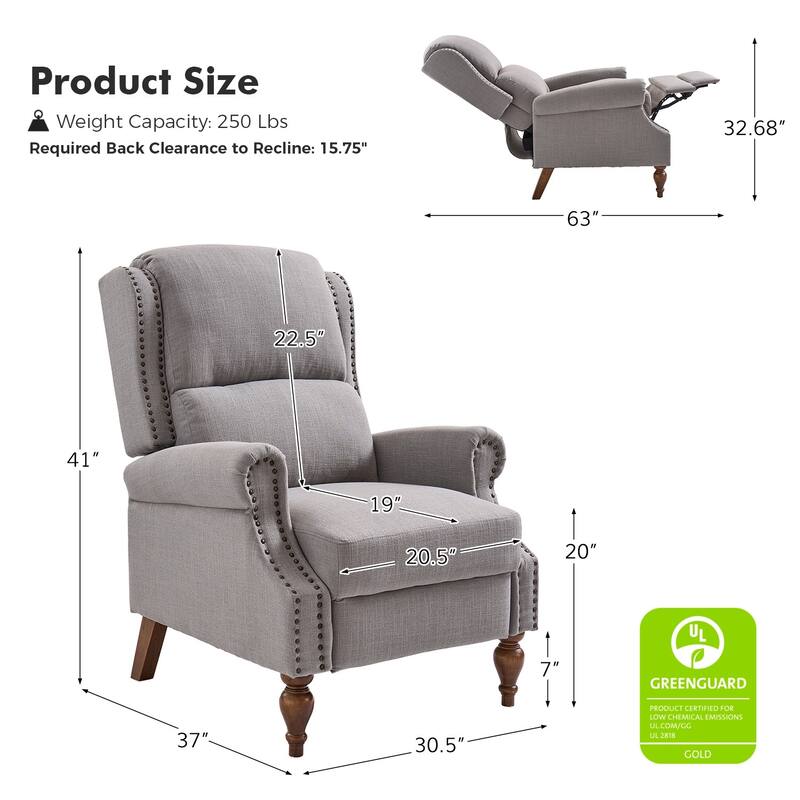Terri Traditional Roll Arm Manual Recliner with Solid Wood Legs Set of 2 by HULALA HOME