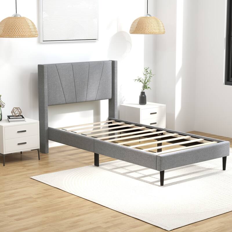 Bed Frame with Linen Upholstered Wingback Headboard