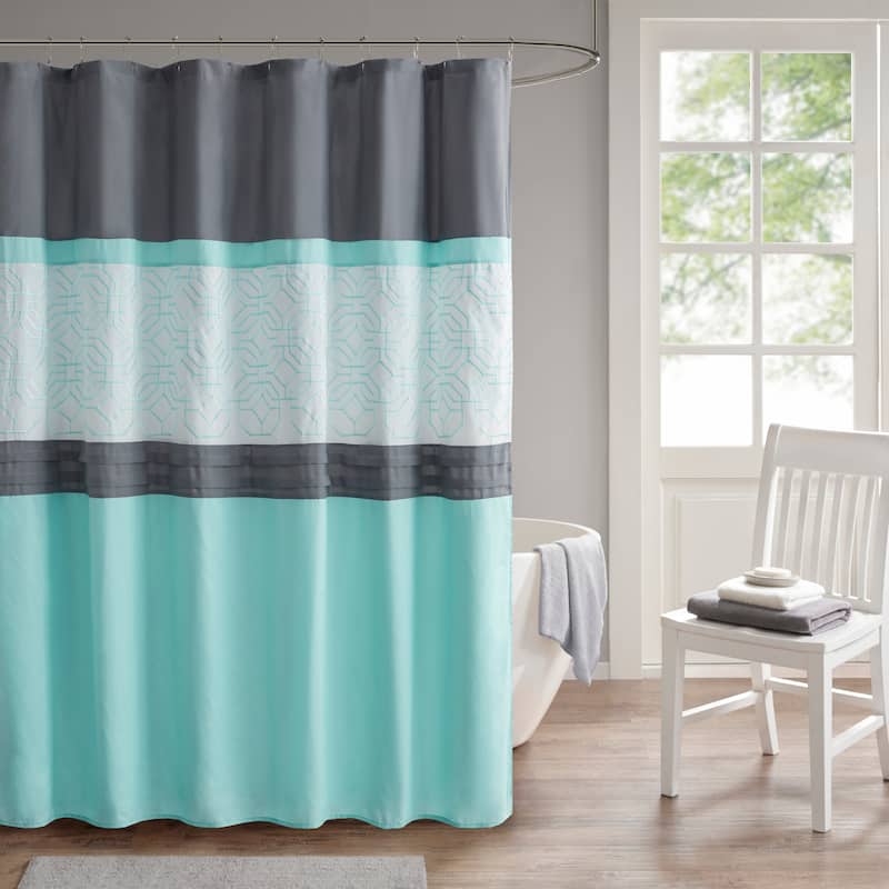 Shane Embroidered and Pieced Shower Curtain by 510 Design