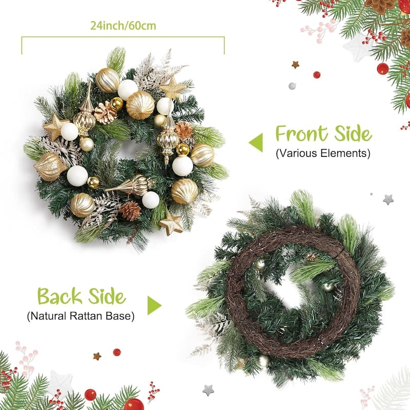 24" Pre-Lit Gold Artificial Christmas Wreath for Front Door - N/A
