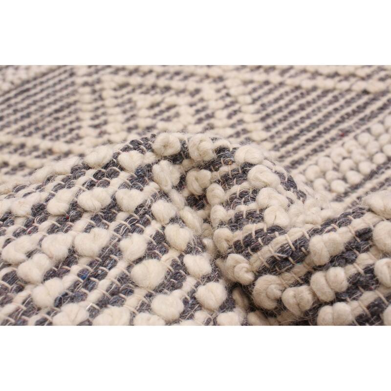 ECARPETGALLERY Braid weave Sienna Cream, Grey Wool Rug - 2'8 x 10'2