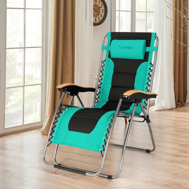 Oversize Folding Adjustable Padded Zero Gravity Lounge Chair - 29.5" x 29" - 63" x 33" - 44.5" (L x W x H)