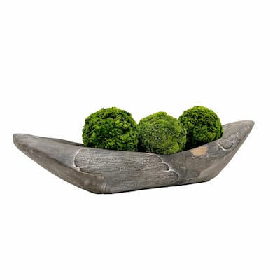Set of Decorative Wood Bowl in Brown with Preserved Cockscomb Topiary Balls - SET6