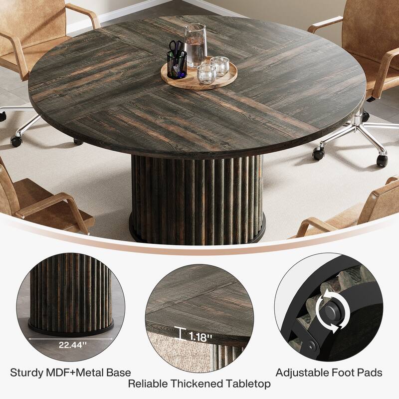 47 Inch Round Conference Table with Metal Base - 47.24" W x 47.24" D x 29.92" H