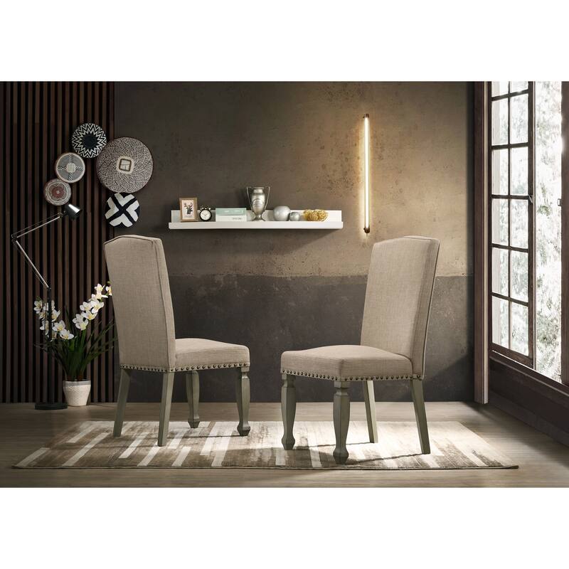 Modern 2 Piece Solid Wood Dining Chair with Nail Head, Cushion and Backrest for Dining Room Kitchen Bedroom Living Room - Brown