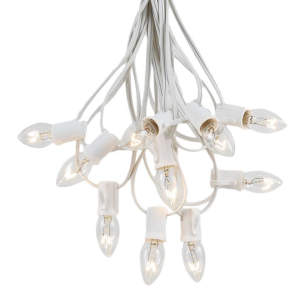 25 Foot C7 Christmas Light Set, Hanging Patio String Lights, White Wire