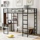 preview thumbnail 1 of 18, Black Twin Metal Loft Bed with Ladder, Fence & Desk Black