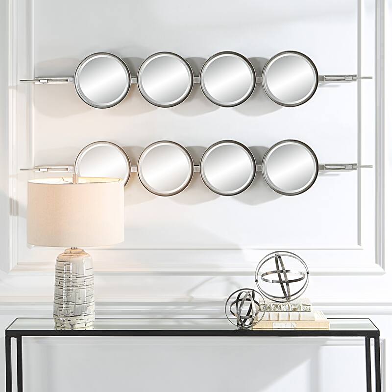 4-Round Beveled Wall Mirror - 59.75" - Silver