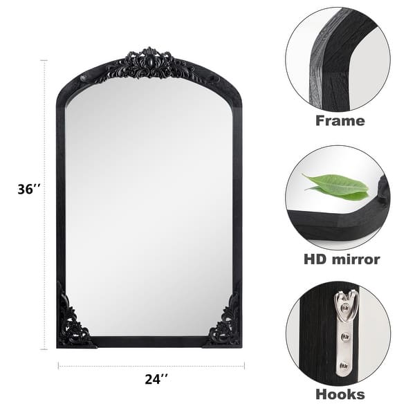 dimension image slide 12 of 13, Arched Full-Length Solid Wood Carving Floor Mirror